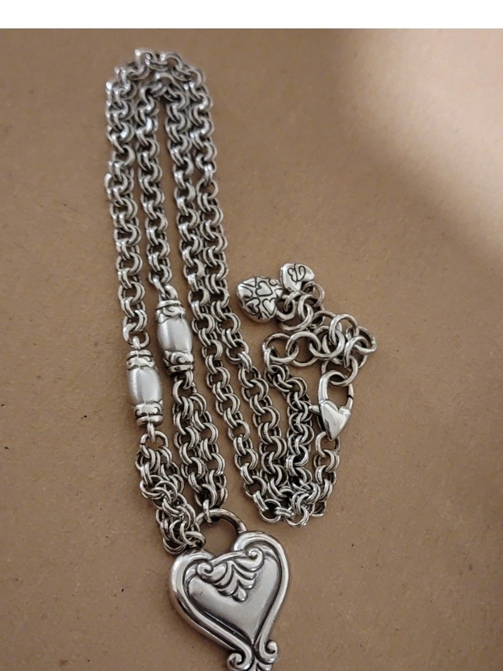 Brighton Silver Heart Pendant Necklace - Decorative Heart Charm